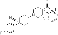 CAS # 79516-68-0, Levocabastine, Levophta, (3S,4R)-1-[cis-4-Cyano-4-(4-fluorophenyl)cyclohexyl]-3-methyl-4-phenyl-4-piperidinecarboxylic acid