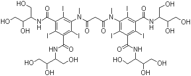CAS # 79770-24-4, Iotrolan, 2,4,6-Triiodo-5-[methyl-[3-[methyl-[2,4,6-triiodo-3,5-bis(1,3,4-trihydroxybutan-2-ylcarbamoyl)phenyl]amino]-3-oxopropanoyl]amino]-N,N'-bis(1,3,4-trihydroxybutan-2-yl)benzene-1,3-dicarboxamide