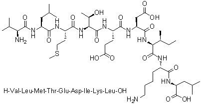 L-缬氨酰-L-亮氨酰-L-蛋氨酰-L-苏氨酰-L-alpha-谷氨酰-L-alpha-天冬氨酰-L-异亮氨酰-L-赖氨酰-L-亮氨酸分子结构 (CAS 797753-27-6)