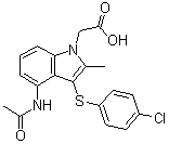 structure of CAS# 802904-66-1, 4-(Acetylamino)-3-[(4-chlorophenyl)thio]-2-methyl-1H-indole-1-acetic acid