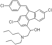 CAS # 82186-77-4, Benflumetol, Lumefantrine, (Z)-2,7-Dichloro-9-[(4-chlorophenyl)methylene]-alpha-[(dibutylamino)methyl]-9H-fluorene-4-methanol