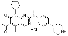 structure of CAS# 827022-32-2, 6-Acetyl-8-cyclopentyl-5-methyl-2-[[5-(1-piperazinyl)-2-pyridinyl]amino]pyrido[2,3-d]pyrimidin-7(8H)-one hydrochloride