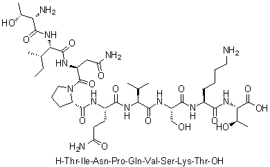 L-苏氨酰-L-异亮氨酰-L-天冬氨酰胺酰-L-脯氨酰-L-谷氨酰胺酰-L-缬氨酰-L-丝氨酰-L-赖氨酰-L-苏氨酸分子结构 (CAS 828919-39-7)