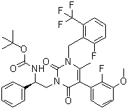 CAS 登录号：830346-51-5, N-[(1R)-2-[5-(2-氟-3-甲氧基苯基)-3-[[2-氟-6-(三氟甲基)苯基]甲基]-3,6-二氢-4-甲基-2,6-二氧代-1(2H)-嘧啶基]-1-苯基乙基]氨基甲酸叔丁酯
