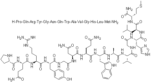 L-脯氨酰-L-谷氨酰胺酰-L-精氨酰-L-酪氨酰甘氨酰-L-天冬氨酰胺酰-L-谷氨酰胺酰-L-色氨酰-L-丙氨酰-L-缬氨酰甘氨酰-L-组氨酰-L-亮氨酰-L-蛋氨酰胺分子结构 (CAS 832724-21-7)