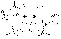 CAS 登录号：83400-15-1, 5-[[5-氯-6-甲基-2-(甲基磺酰基)-4-嘧啶基]氨基]-4-羟基-3-(苯基偶氮)-2,7-萘二磺酸钠盐