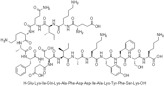 L-alpha-谷氨酰-L-赖氨酰-L-异亮氨酰-L-谷氨酰胺酰-L-赖氨酰-L-丙氨酰-L-苯丙氨酰-L-alpha-天冬氨酰-L-alpha-天冬氨酰-L-异亮氨酰-L-丙氨酰-L-赖氨酰-L-酪氨酰-L-苯丙氨酰-L-丝氨酰-L-赖氨酸分子结构 (CAS 835625-95-1)