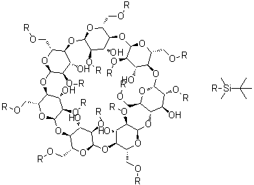 CAS # 84346-53-2, Heptakis(2,6-di-O-tert-butyldimethylsilyl)-beta-cyclodextrin, Heptakis(2,6-di(tert-butyldimethylsilyl))-beta-cyclodextrin, Heptakis(2,6-di-O-tert-butyldimethylsilyl) cyclomaltoheptaose