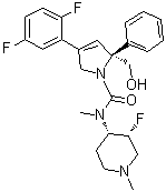 CAS # 845256-65-7, MK 0731, (2S)-4-(2,5-Difluorophenyl)-N-[(3R,4S)-3-fluoro-1-methyl-4-piperidinyl]-2,5-dihydro-2-(hydroxymethyl)-N-methyl-2-phenyl-1H-pyrrole-1-carboxamide