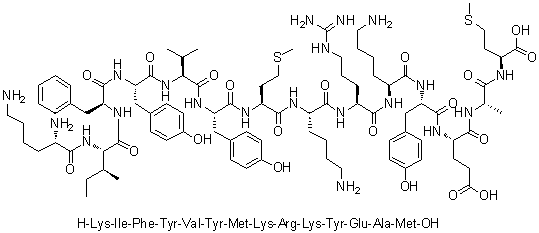 L-赖氨酰-L-异亮氨酰-L-苯丙氨酰-L-酪氨酰-L-缬氨酰-L-酪氨酰-L-蛋氨酰-L-赖氨酰-L-精氨酰-L-赖氨酰-L-酪氨酰-L-alpha-谷氨酰-L-丙氨酰-L-蛋氨酸分子结构 (CAS 849359-86-0)