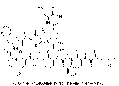 L-alpha-谷氨酰-L-苯丙氨酰-L-酪氨酰-L-亮氨酰-L-丙氨酰-L-蛋氨酰-L-脯氨酰-L-苯丙氨酰-L-丙氨酰-L-苏氨酰-L-脯氨酰-L-蛋氨酸分子结构 (CAS 849664-66-0)