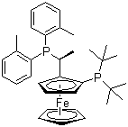 structure of CAS# 849924-77-2, (1S)-1-[Bis(tert-butyl)phosphino]-2-[(1S)-1-[bis(2-methylphenyl)phosphino]ethyl]ferrocene