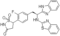 CAS # 850321-90-3, 5-[4-[(2S)-2-(1H-Benzimidazol-2-yl)-2-(2-benzothiazolylamino)ethyl]-2-fluorophenyl]-3-isothiazolidinone 1,1-dioxide