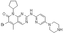 CAS # 851067-56-6, 6-Bromo-8-cyclopentyl-5-methyl-2-[[5-(1-piperazinyl)-2-pyridinyl]amino]-pyrido[2,3-d]pyrimidin-7(8H)-one