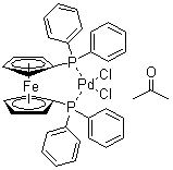 CAS 登录号：851232-71-8, 二氯(1,1-双(二苯基膦)二茂铁)钯(II)丙酮加合物