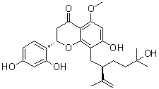 CAS # 855746-98-4, Kurarinol, (2S)-2-(2,4-Dihydroxyphenyl)-2,3-dihydro-7-hydroxy-8-[(2R)-5-hydroxy-5-methyl-2-(1-methylethenyl)hexyl]-5-methoxy-4H-1-benzopyran-4-one, 4'',5''-Dihydro-5''-hydroxysophoraflavanone G 5-methyl ether