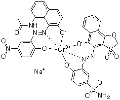 CAS 登录号：85737-08-2, [4-羟基-3-[(5-羟基-3,3-二氧代萘并[2,1-d]-1,3-氧硫杂环戊烷-4-基)偶氮]苯磺酰胺][N-[7-羟基-8-[(2-羟基-5-硝基苯基)偶氮]-1-萘基]乙酰胺]铬酸钠
