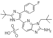 5-[2-(叔丁基)-4-(4-氟苯基)-1H-咪唑-5-基]-3-(2,2-二甲基丙基)-3H-咪唑并[4,5-b]吡啶-2-胺甲磺酸盐分子结构 (CAS 862507-23-1)
