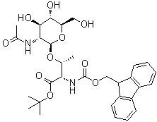 O-[2-(乙酰氨基)-2-脱氧-beta-D-吡喃葡萄糖基]-N-[(9H-芴-9-基甲氧基)羰基]-L-苏氨酸叔丁酯分子结构 (CAS 862851-22-7)