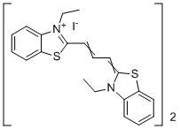 3-Ethyl-2-[3-(3-ethyl-2(3H)-benzothiazolylidene)-1-propenyl]benzothiazolium iodide dimer molecular structure (CAS 862852-92-4)