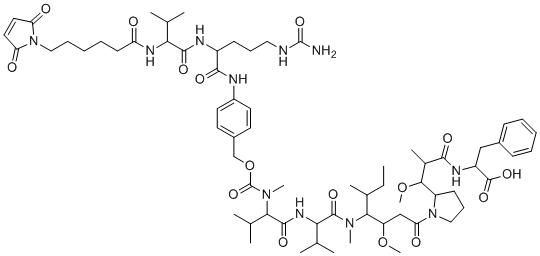 CAS # 863971-17-9, N-[[[4-[[N-[6-(2,5-dihydro-2,5-dioxo-1H-pyrrol-1-yl)-1-oxohexyl]-L-valyl-N5-(aminocarbonyl)-L-ornithyl]amino]phenyl]methoxy]carbonyl]-N-methyl-L-valyl-L-valyl-(3R,4S,5S)-3-methoxy-5-methyl-4-(methylamino)heptanoyl-(aR,�R,2S)-�-methoxy-a-methyl-2-pyrrolidinepropanoyl-L-Phenylalanine, VcMMAF