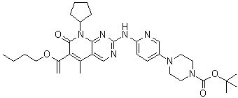 structure of CAS# 866084-31-3, 4-[6-[[6-(1-丁氧基乙烯基)-8-环戊基-5-甲基-7-氧代-7,8-二氢吡啶并[2,3-d]嘧啶-2-基]氨基]吡啶-3-基]哌嗪-1-羧酸叔丁酯