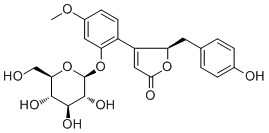 CAS # 868409-19-2, (+)-Puerol B 2"-O-glucoside, (5R)-4-[2-(beta-D-Glucopyranosyloxy)-4-methoxyphenyl]-5-[(4-hydroxyphenyl)methyl]-2(5H)-furanone