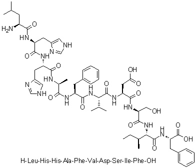 L-亮氨酰-L-组氨酰-L-组氨酰-L-丙氨酰-L-苯丙氨酰-L-缬氨酰-L-alpha-天冬氨酰-L-丝氨酰-L-异亮氨酰-L-苯丙氨酸分子结构 (CAS 868527-33-7)