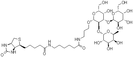 (3aS,4S,6aR)-N-[6-[[3-[(O-6-脱氧-alpha-L-吡喃半乳糖基-(1→2)-O-[alpha-D-吡喃半乳糖基-(1→3)]-beta-D-吡喃半乳糖基)氧基]丙基]氨基]-6-氧代己基]六氢-2-氧代-1H-噻吩并[3,4-d]咪唑-4-戊酰胺分子结构 (CAS 870891-30-8)