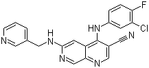 structure of CAS# 871307-18-5, 4-[(3-氯-4-氟苯基)氨基]-6-[(3-吡啶甲基)氨基]-1,7-萘啶-3-甲腈