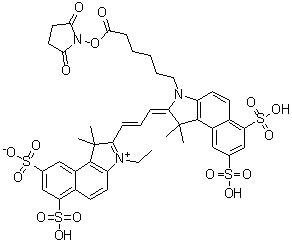 CAS 登录号：871518-83-1, 2-[3-[3-[6-[(2,5-二氧代-1-吡咯烷基)氧基]-6-氧代己基]-1,3-二氢-1,1-二甲基-6,8-二磺基-2H-苯并[e]吲哚-2-亚基]-1-丙烯-1-基]-3-乙基-1,1-二甲基-6,8-二磺基-1H-苯并[e]吲哚鎓内盐