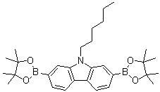 structure of CAS# 871696-12-7, 9-己基-2,7-双(4,4,5,5-四甲基-1,3,2-二氧硼杂环戊烷-2-基)-9H-咔唑