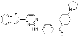 structure of CAS# 873225-46-8, 1-[4-[(4-苯并[b]噻吩-2-基-2-嘧啶基)氨基]苯甲酰基]-4-(1-吡咯烷基)哌啶