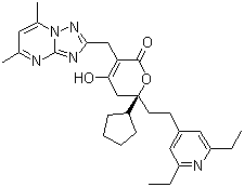 structure of CAS# 877130-28-4, (R)-6-环戊基-6-[2-(2,6-二乙基吡啶-4-基)乙基]-3-[(5,7-二甲基-[1,2,4]三唑并[1,5-a]嘧啶-2-基)甲基]-4-羟基-5,6-二氢-2H-吡喃-2-酮