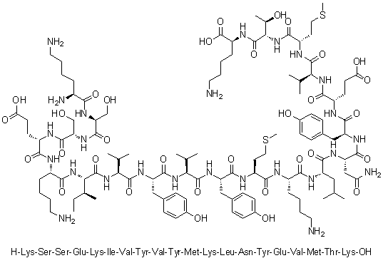 L-赖氨酰-L-丝氨酰-L-丝氨酰-L-alpha-谷氨酰-L-赖氨酰-L-异亮氨酰-L-缬氨酰-L-酪氨酰-L-缬氨酰-L-酪氨酰-L-蛋氨酰-L-赖氨酰-L-亮氨酰-L-天冬氨酰胺酰-L-酪氨酰-L-alpha-谷氨酰-L-缬氨酰-L-蛋氨酰-L-苏氨酰-L-赖氨酸分子结构 (CAS 877380-07-9)