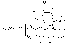 CAS # 881027-36-7, 30-Hydroxyepigambogic acid, (2Z)-2-(Hydroxymethyl)-4-[(1R,3aS,5S,11S,14aS)-3a,4,5,7-tetrahydro-8-hydroxy-3,3,11-trimethyl-13-(3-methyl-2-buten-1-yl)-11-(4-methyl-3-penten-1-yl)-7,15-dioxo-1,5-methano-1H,3H,11H-furo[3,4-g]pyrano[3,2-b]xanthen-1-yl]-2-butenoic acid, S-30-Hydroxygambogic acid