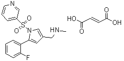structure of CAS# 881681-01-2, 5-(2-Fluorophenyl)-N-methyl-1-(3-pyridinylsulfonyl)-1H-pyrrole-3-methanamine (2E)-2-butenedioate