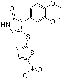 CAS # 883065-90-5, 4-(2,3-Dihydro-1,4-benzodioxin-6-yl)-2,4-dihydro-5-[(5-nitro-2-thiazolyl)thio]-3H-1,2,4-triazol-3-one, BI 78D3
