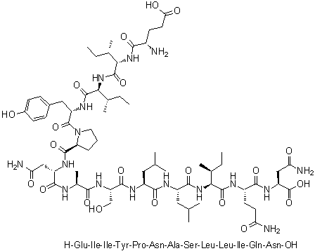 L-alpha-谷氨酰-L-异亮氨酰-L-异亮氨酰-L-酪氨酰-L-脯氨酰-L-天冬氨酰胺酰-L-丙氨酰-L-丝氨酰-L-亮氨酰-L-亮氨酰-L-异亮氨酰-L-谷氨酰胺酰-L-天冬酰胺分子结构 (CAS 883561-80-6)
