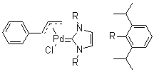 structure of CAS# 884879-23-6, [1,3-双(2,6-二异丙基苯基)咪唑-2-亚基][3-苯基丙烯基]氯化钯