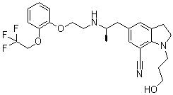 2,3-二氢-1-(3-羟基丙基)-5-[(2R)-2-[[2-[2-(2,2,2-三氟乙氧基)苯氧基]乙基]氨基]丙基]-1H-吲哚-7-甲腈分子结构 (CAS 885340-13-6)