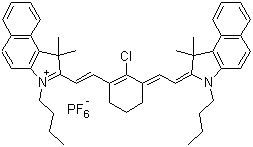 3-丁基-2-(2-[3-[2-(3-丁基-1,1-二甲基-1,3-二氢苯并[e]吲哚-2-亚基)乙亚基]-2-氯-环己烯-1-基]乙烯基)-1,1-二甲基-1H-苯并[e]吲哚鎓六氟磷酸盐分子结构 (CAS 885691-99-6)