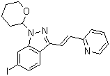 structure of CAS# 886230-77-9, (E)-6-Iodo-3-[2-(pyridin-2-yl)ethenyl]-1-(tetrahydro-2H-pyran-2-yl)-1H-indazole