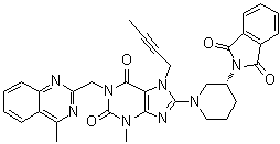 CAS 登录号：886588-63-2, 7-(2-丁炔-1-基)-8-[(3R)-3-(1,3-二氢-1,3-二氧代-2H-异吲哚-2-基)-1-哌啶基]-3,7-二氢-3-甲基-1-[(4-甲基-2-喹唑啉基)甲基]-1H-嘌呤-2,6-二酮
