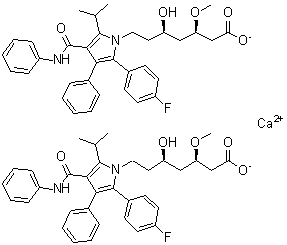 CAS # 887196-29-4, Calcium (betaR,deltaR)-2-(4-fluorophenyl)-delta-hydroxy-beta-methoxy-5-(1-methylethyl)-3-phenyl-4-[(phenylamino)carbonyl]-1H-pyrrole-1-heptanoate (1:2)