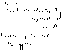 CAS # 890019-63-3, 5-[3-Fluoro-4-[[6-methoxy-7-(3-morpholinopropoxy)quinolin-4-yl]oxy]phenyl]-2-(4-fluorophenylamino)-3-methylpyrimidin-4(3H)-one