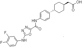 CAS 登录号：892489-52-0, 反式-4-[4-[[[5-[(3,4-二氟苯基)氨基]-1,3,4-恶二唑-2-基]羰基]氨基]苯基]环己烷乙酸