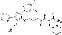(alphaS)-alpha-[[4-[[1-(3,4-二氯苯基)-4-[2-(甲硫基)乙基]-3-(3-吡啶基)-1H-吡唑-5-基]氧基]-1-氧代丁基]氨基]苯丙酰胺分子结构 (CAS 892654-56-7)