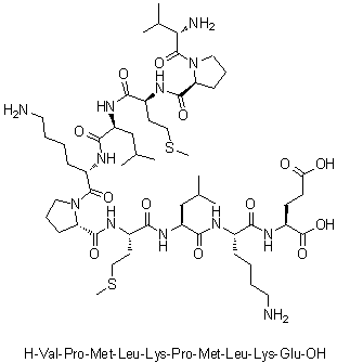 L-缬氨酰-L-脯氨酰-L-蛋氨酰-L-亮氨酰-L-赖氨酰-L-脯氨酰-L-蛋氨酰-L-亮氨酰-L-赖氨酰-L-谷氨酸分子结构 (CAS 895547-52-1)