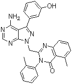 structure of CAS# 900185-02-6, 2-[[4-氨基-3-(3-羟基苯基)-1H-吡唑并[3,4-d]嘧啶-1-基]甲基]-5-甲基-3-(2-甲基苯基)-4(3H)-喹唑啉酮